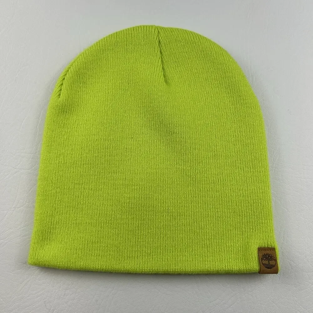 Timberland Neon Green Beanie Hat One Size Unisex Knit Logo Acrylic